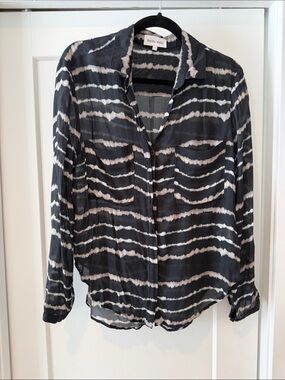 Bella Dahl Black and White Wave Stripe Button-Down Shirt